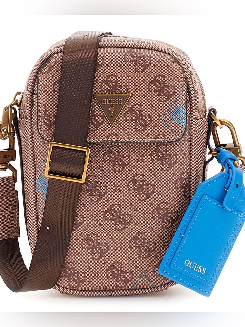 New Guess Brown Logo Crossbody with Blue Tag